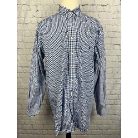 Polo Ralph Lauren Men XLT Long Sleeve Button Up Shirt Blue,White Tattersall - Picture 1 of 7